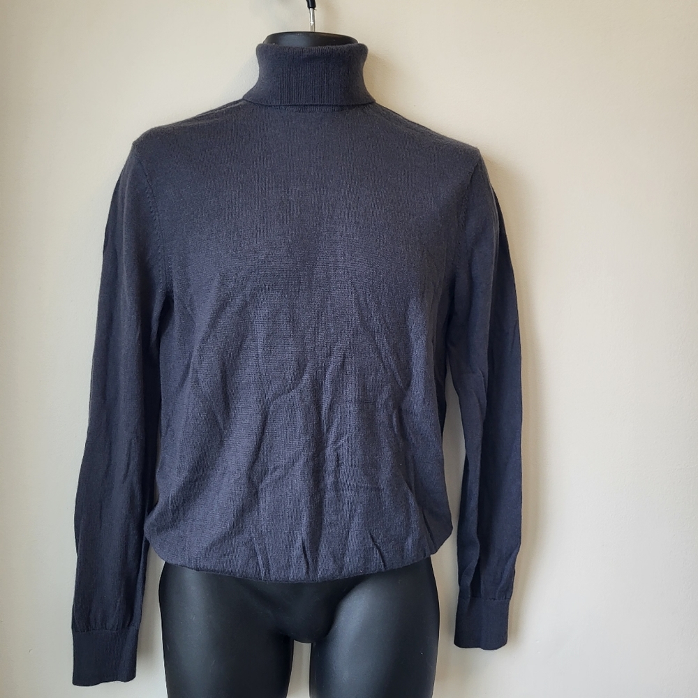 Club Monaco blue grey lightweight wool knit turtle neck sweater Sz M